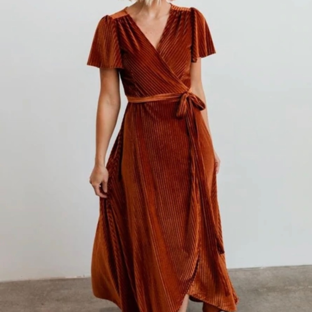 Baltic Born Rust Brown Velvet Wrap Dress - Picture 3 of 4